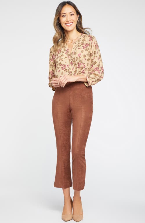 Nydj Pull-on Ankle Slim Bootcut Faux Suede Pants In Coffee Bean