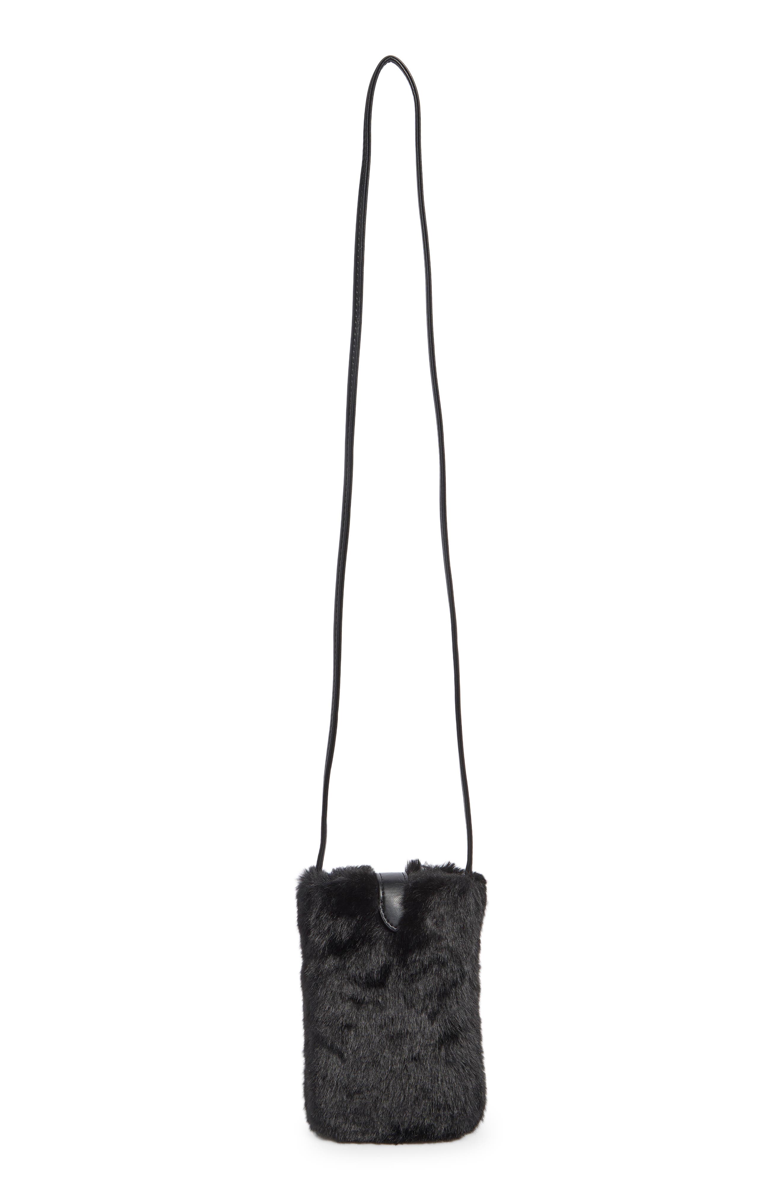 Faux Fur Phone Crossbody, Main, color, BLACK