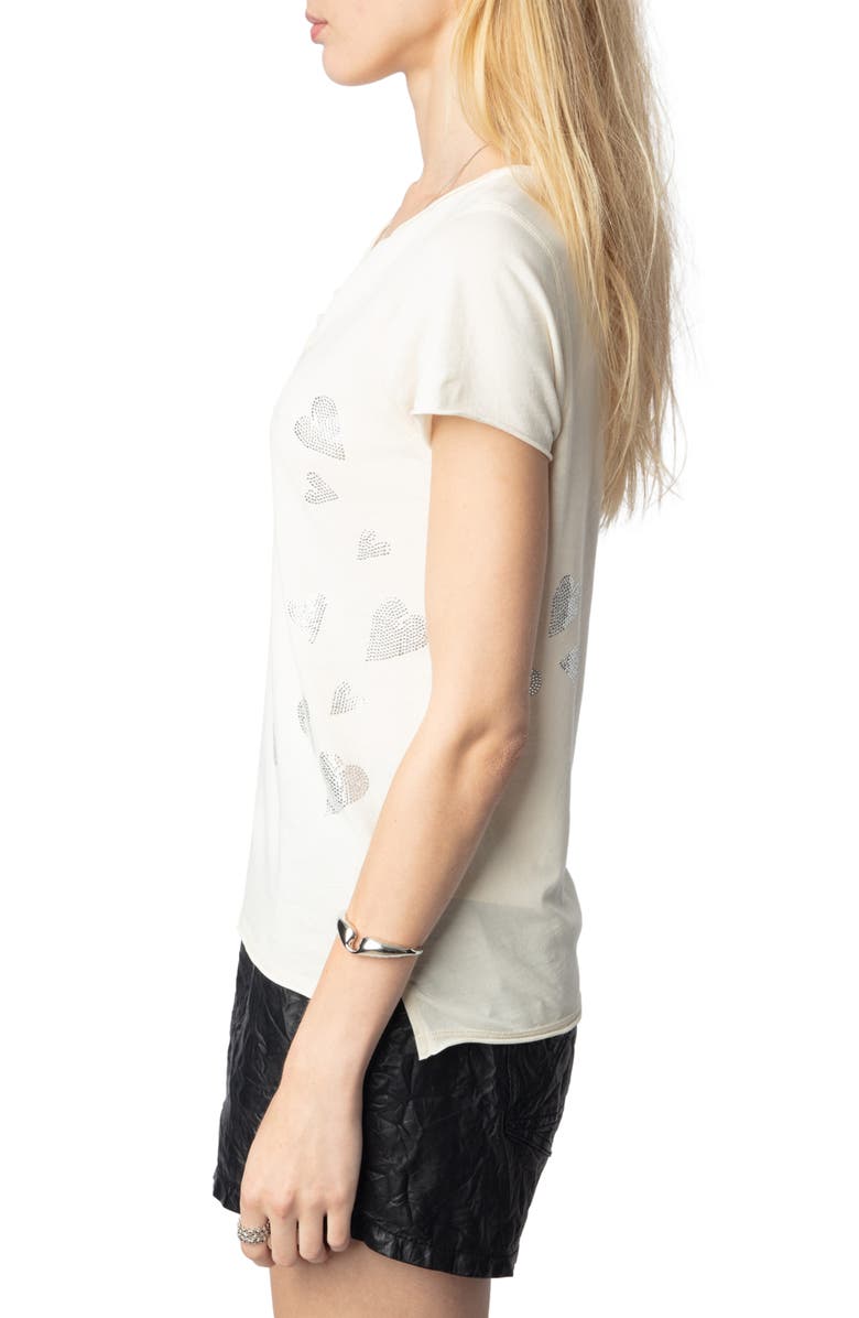 Zadig & Voltaire Tunisien Rhinestone Heart Henley T-Shirt, Alternate, color,