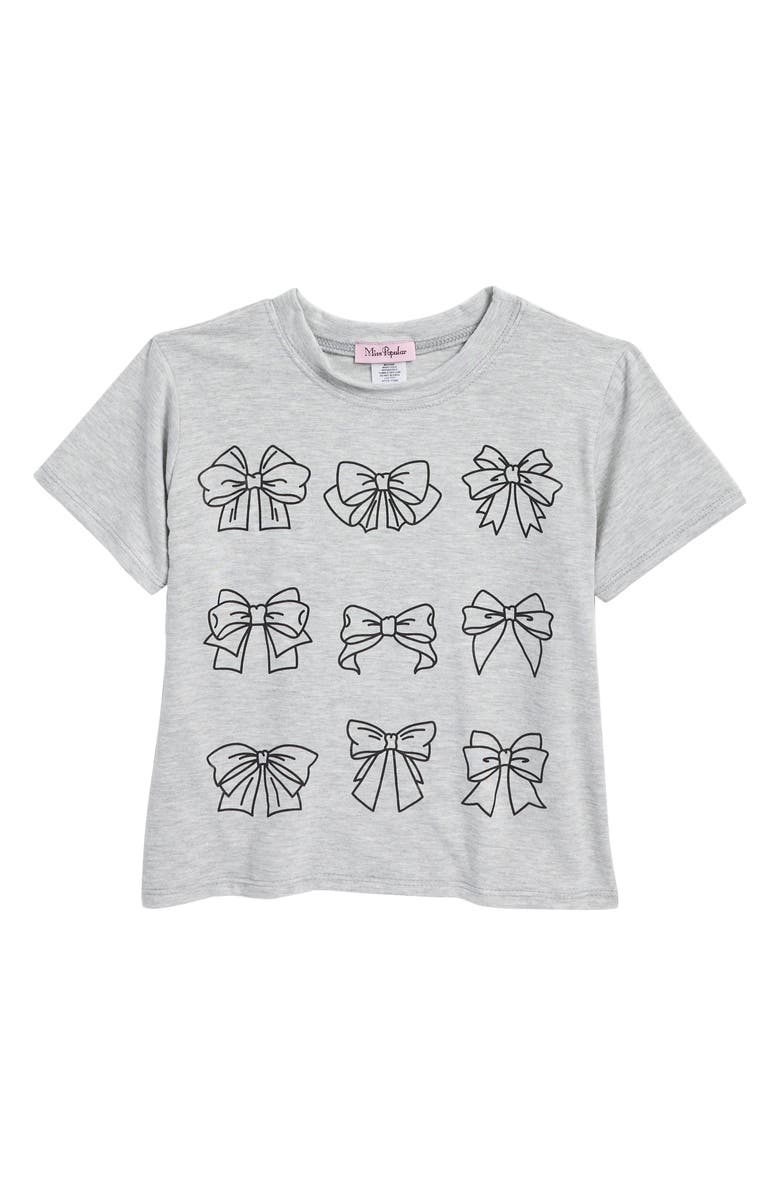 MISS POPULAR Kid's Bow Print Stretch Cotton T-Shirt, Main, color, 