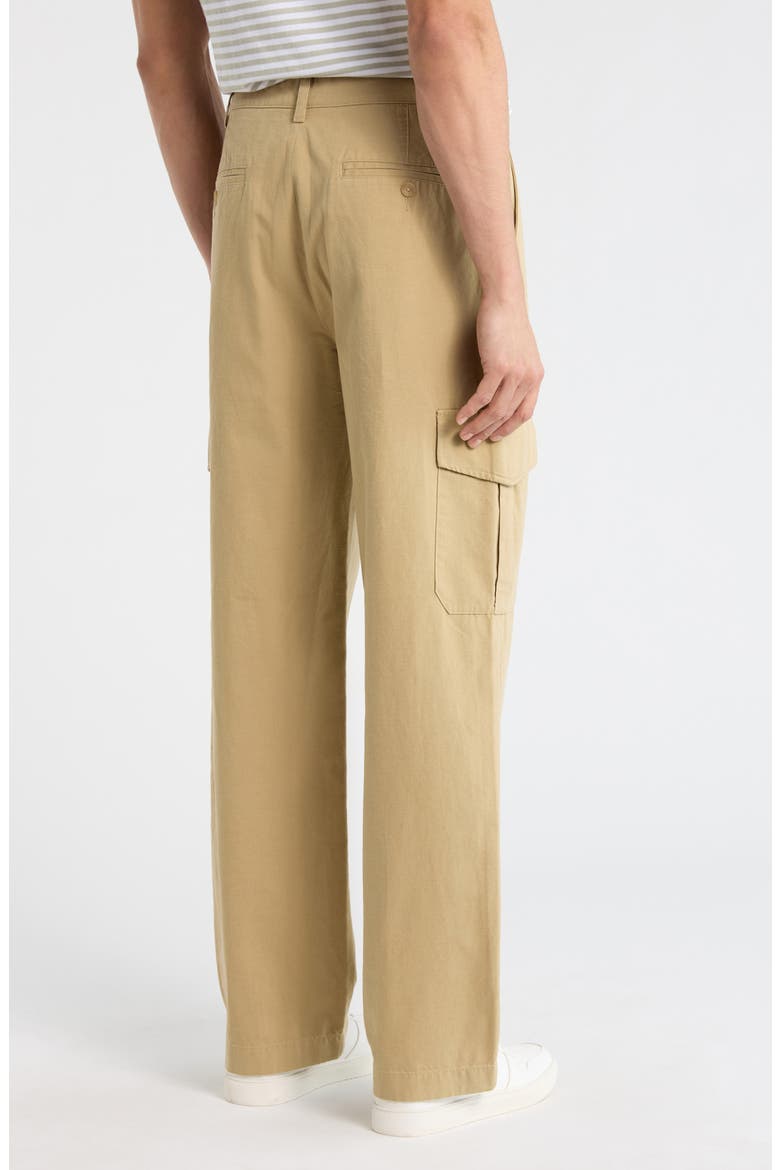 Flat Front Cotton & Linen Cargo Pants, Alternate, color, BEACHWOOD