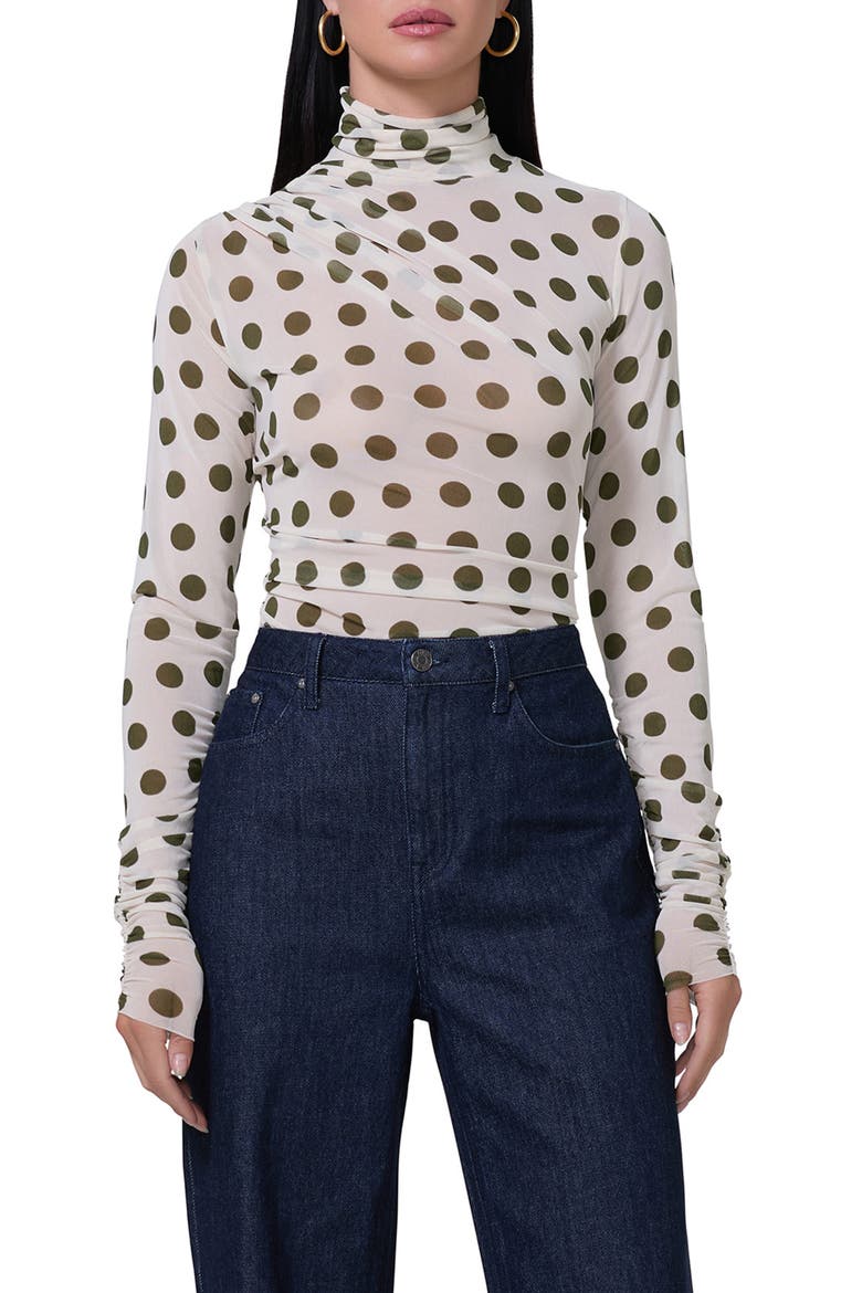 Martine Mesh Turtleneck Top, Main, color, BIRCH DOT