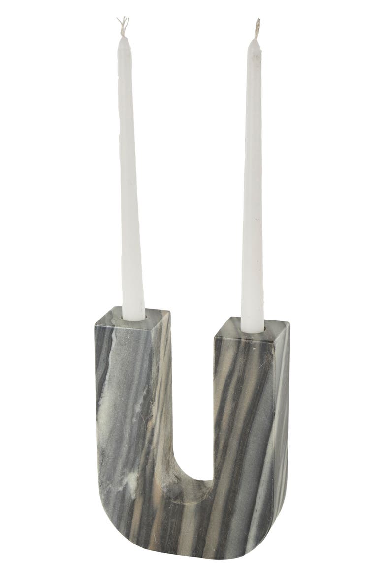 Two Taper Marble Candleholder, Main, color, GREY MULTI