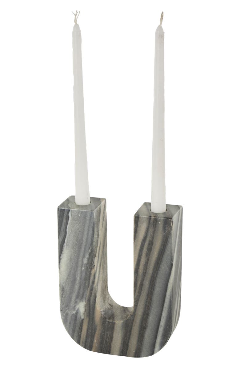 VIVIAN LUNE HOME Two Taper Marble Candleholder, Main, color, Grey Multi