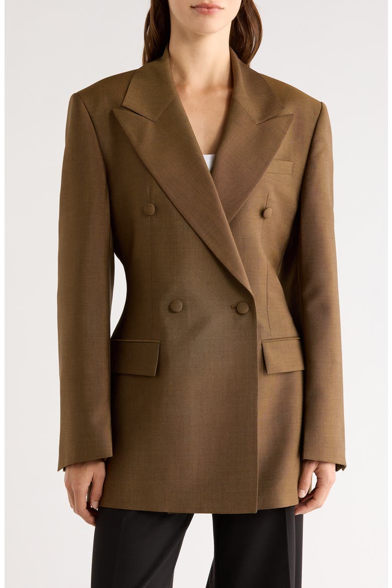 Hourglass Double Breasted Virgin Wool & Mohair Blazer, Main, color, GOLDEN BROWN