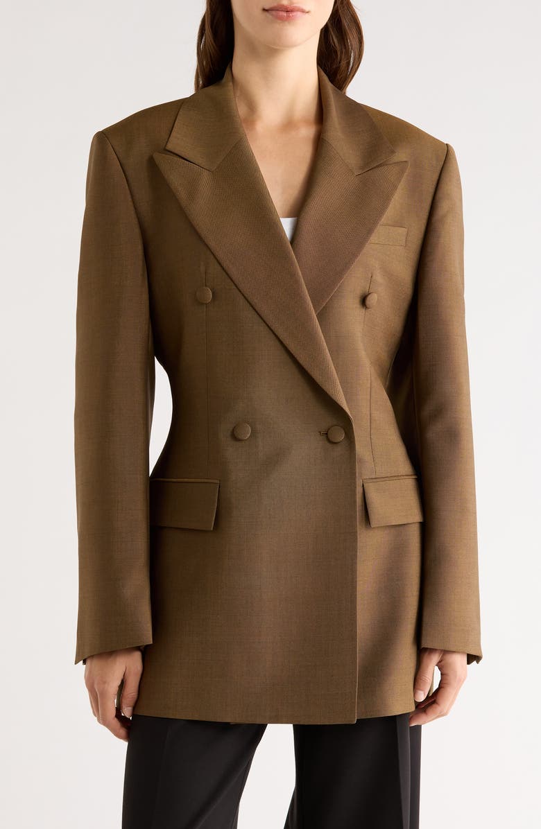Róhe Hourglass Double Breasted Virgin Wool & Mohair Blazer, Main, color, Golden Brown
