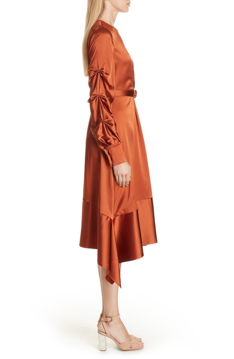 Simkhai Jonathan Simkhai Ruched Sleeve Satin Midi Dress, Alternate, color, 