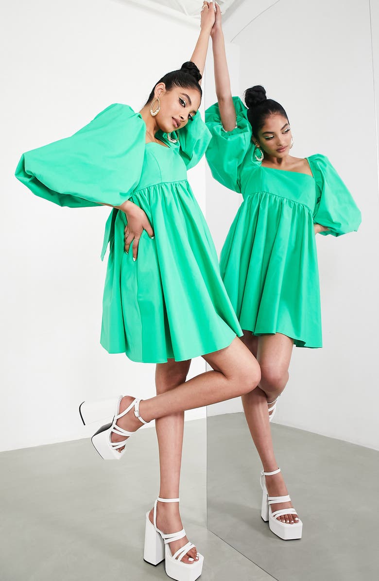 ASOS DESIGN EDITION Bow Back Cotton Babydoll Dress, Main, color, 