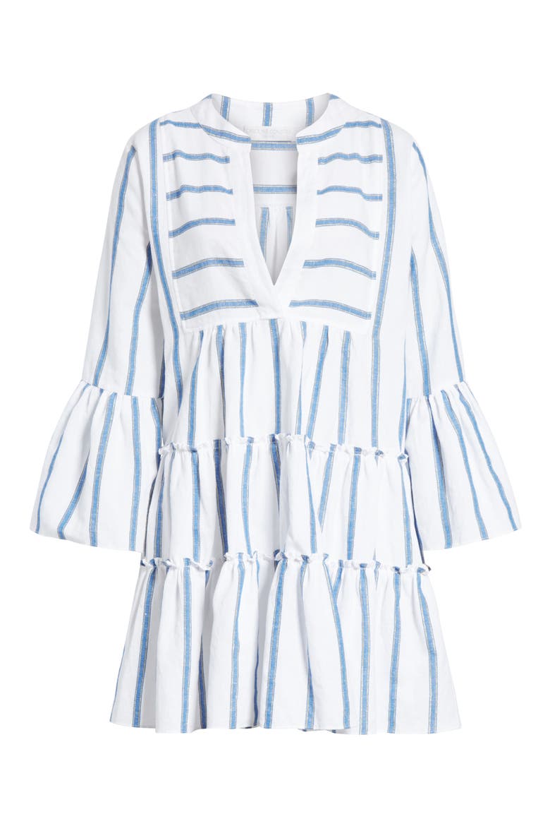 Lyssa Cotton & Linen Blend Dress, Alternate, color, WHITE/ BLUE