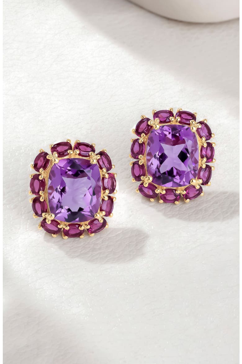 Amethyst Gold Plated Stud Earrings, Alternate, color, PURPLE