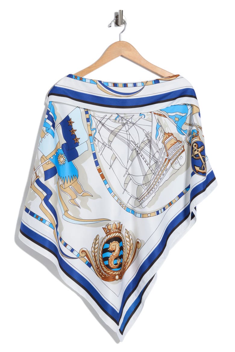 Nautical Print Satin Poncho, Alternate, color, NAVY