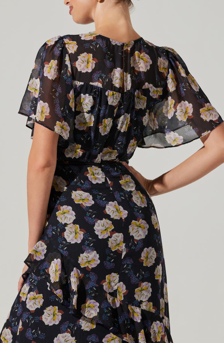 ASTR the Label Floramae Floral Ruffle Detail Short Sleeve Midi Dress, Alternate, color,