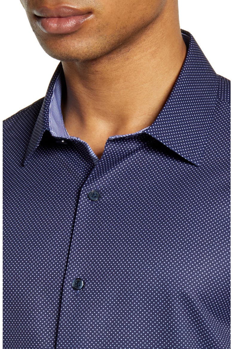 Slim Fit Performance Stretch Dot Dress Shirt, Alternate, color, NAVY