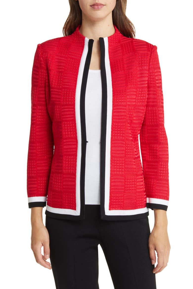 Contrast Trim Knit Jacket, Main, color, POPPY RED/ WHITE/ BLACK