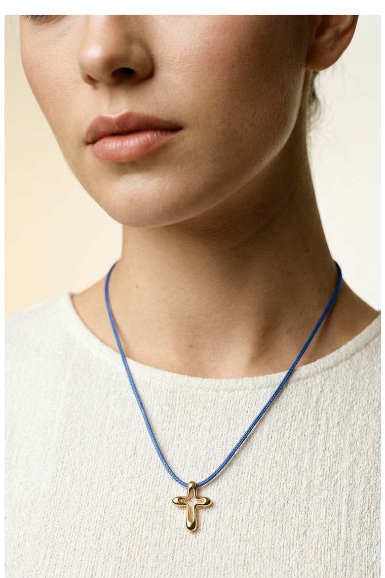 Cross Cord Necklace, Alternate, color, GOLD/ BLUE