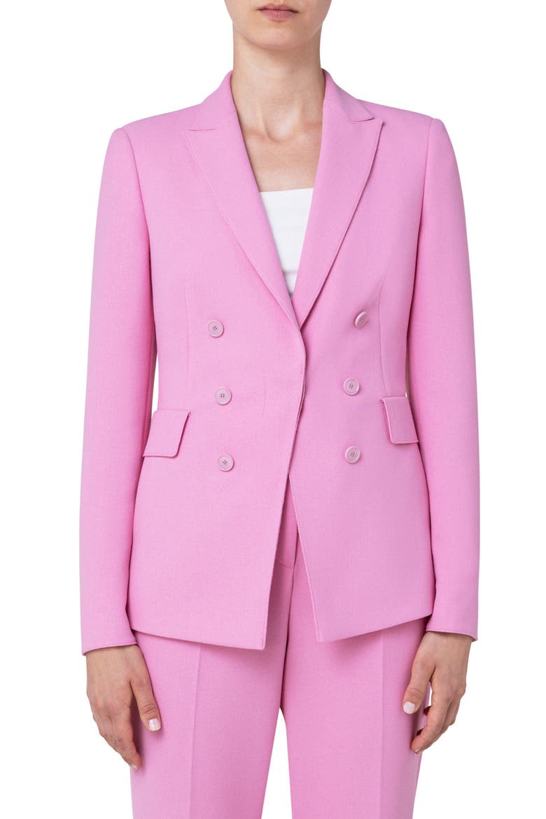 One-Button Double Breasted Pebble Crepe Blazer, Main, color, PINK