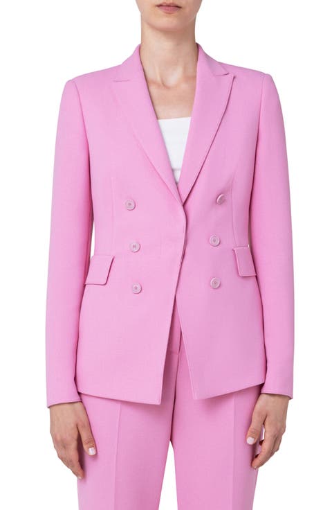 One-Button Double Breasted Pebble Crepe Blazer