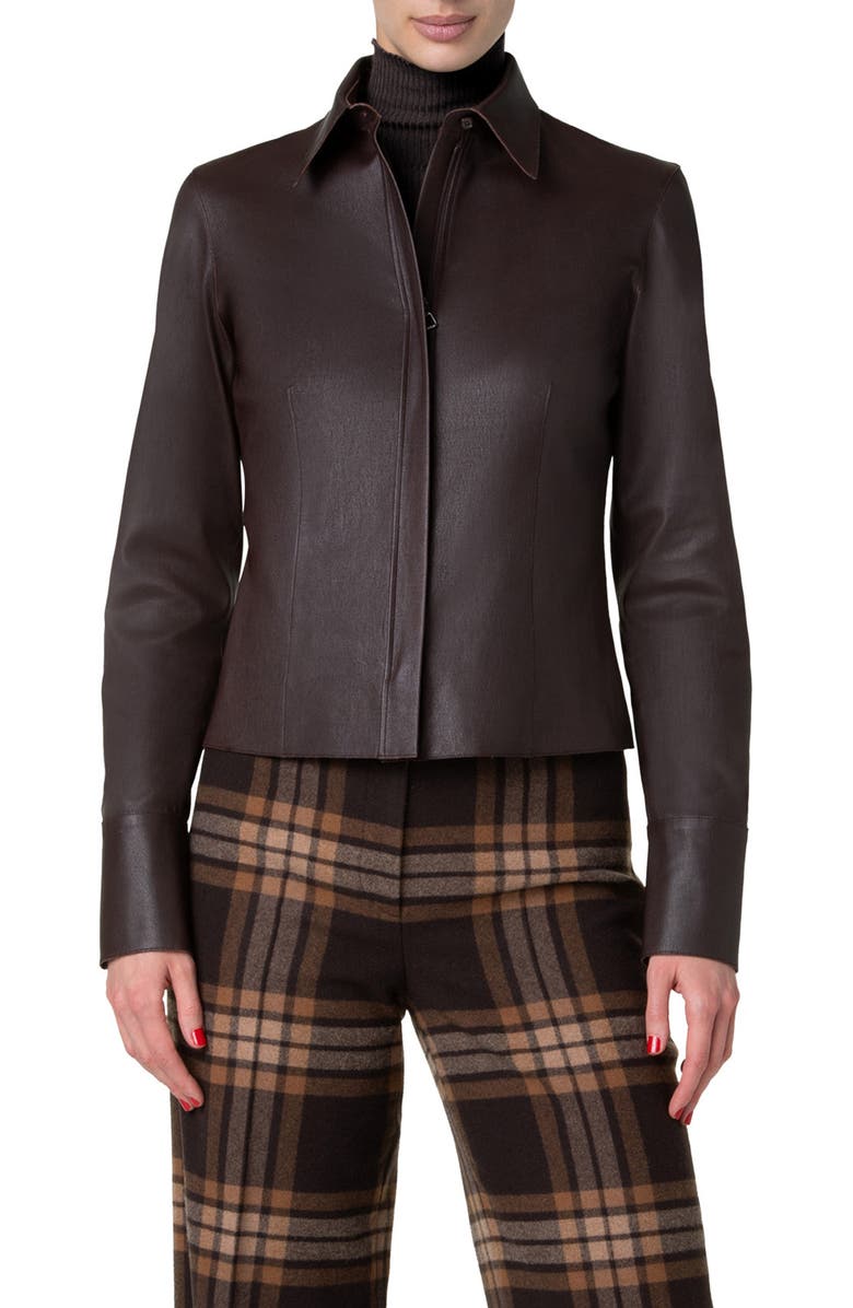 Akris Leather Zip-Up Shirt, Main, color, 