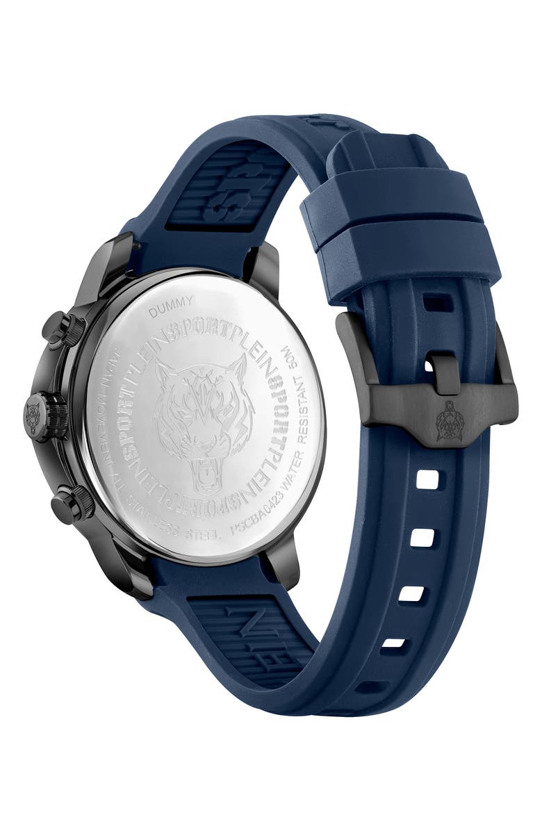 PLEIN SPORT Camo Dial Three-Hand Quartz Silicone Strap Watch, 43mm, Alternate, color, Ip Black