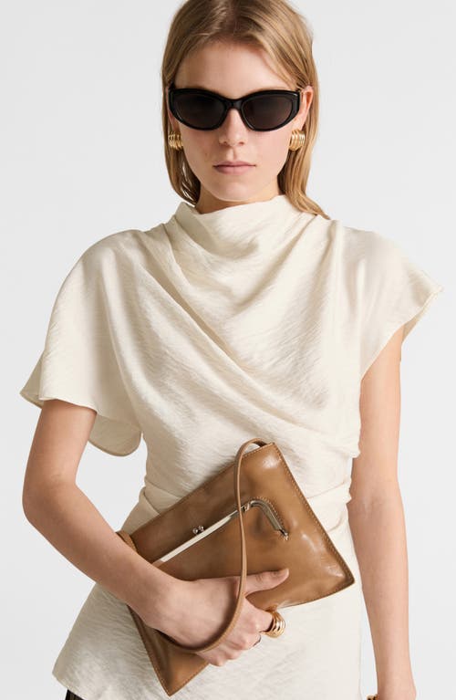 Mango Textured Drape Neck Top In Ecru