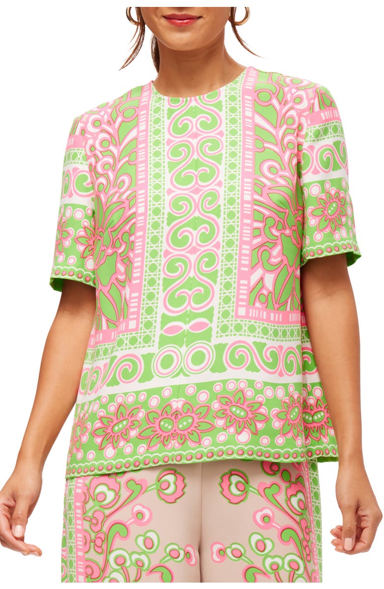 Trina Turk Short Sleeve Printed Riggs Top, Main, color, 