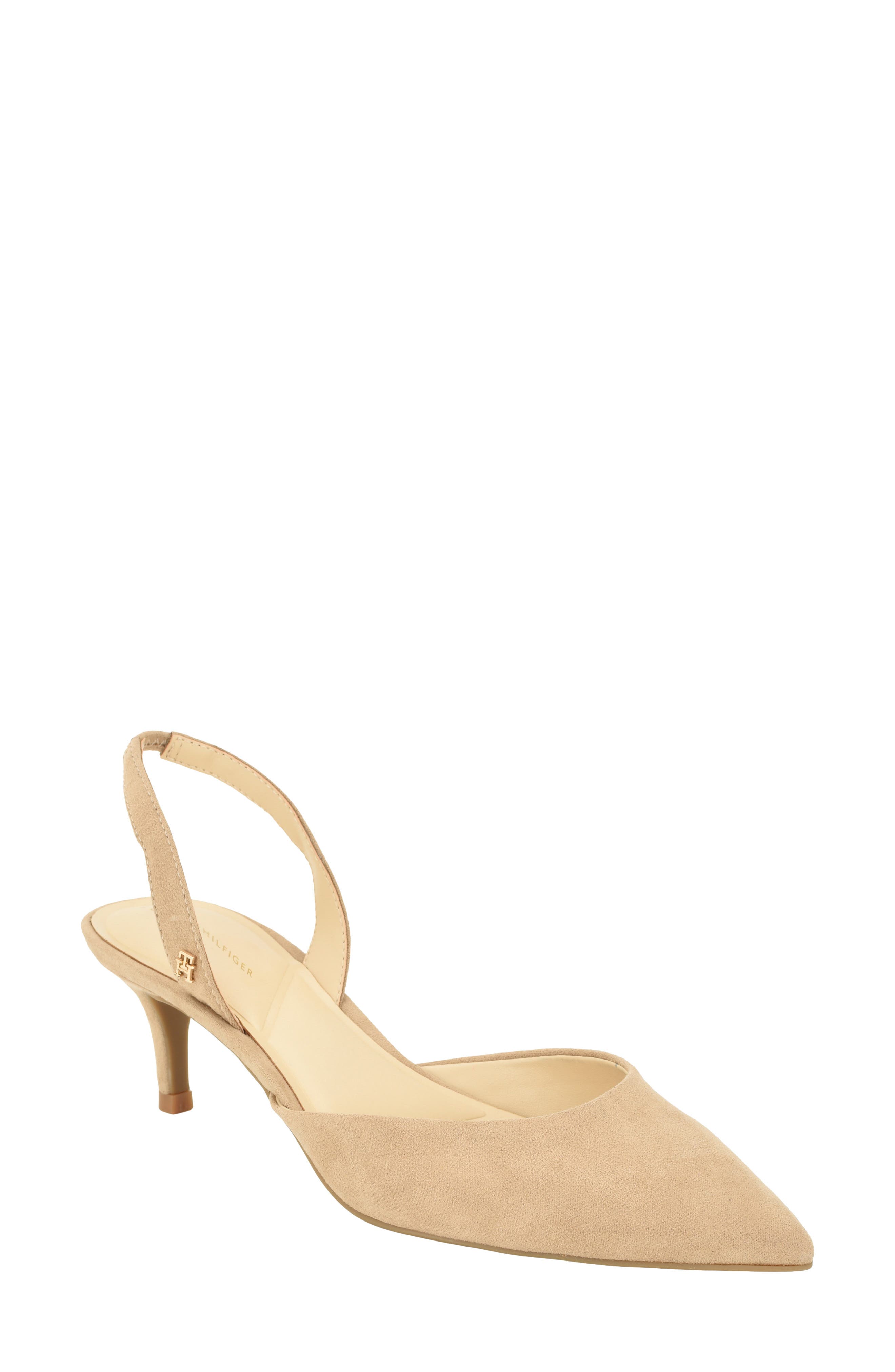 Tanna Slingback Pointed Toe Kitten Heel Pump, Main, color, TAUPE