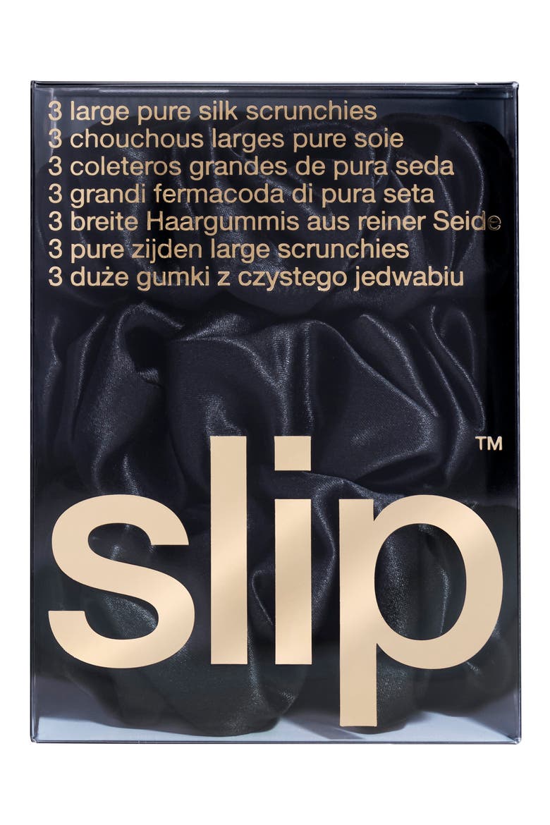 3-Pack Large Silk Scrunchie Set, Alternate, color, BLACK
