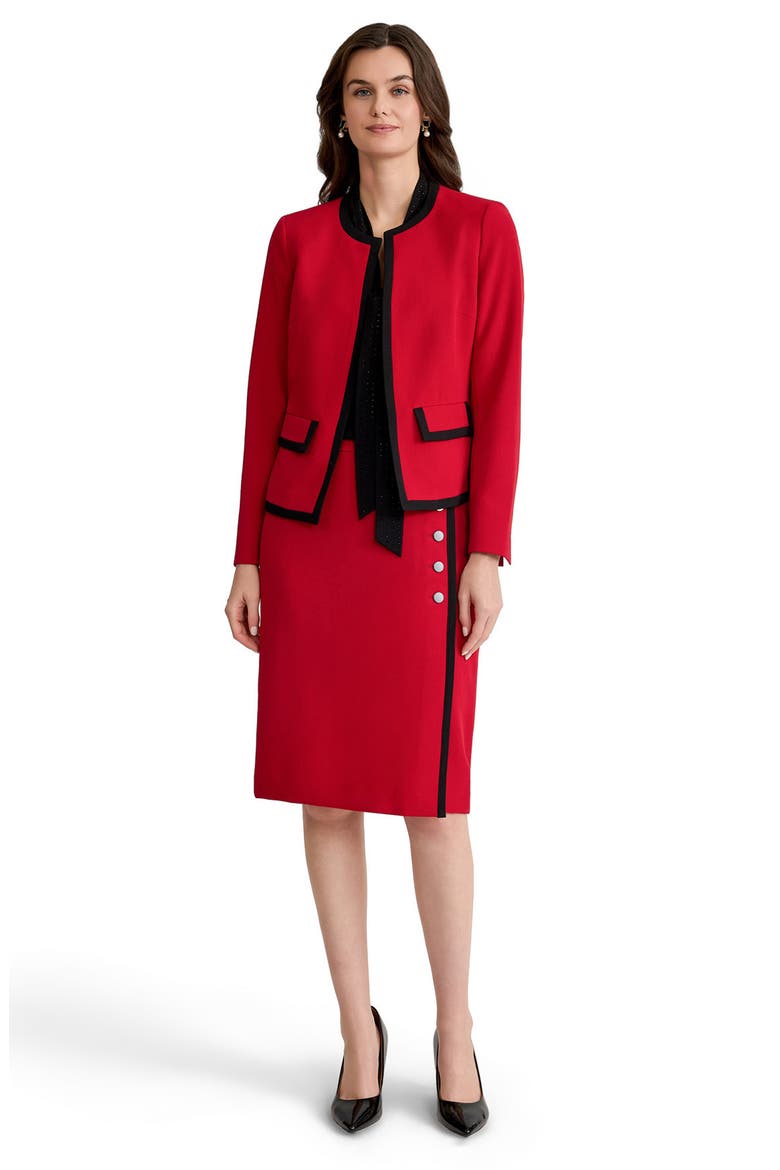 Colorblock Open Front Jacket, Alternate, color, FIRE RED/ BLACK