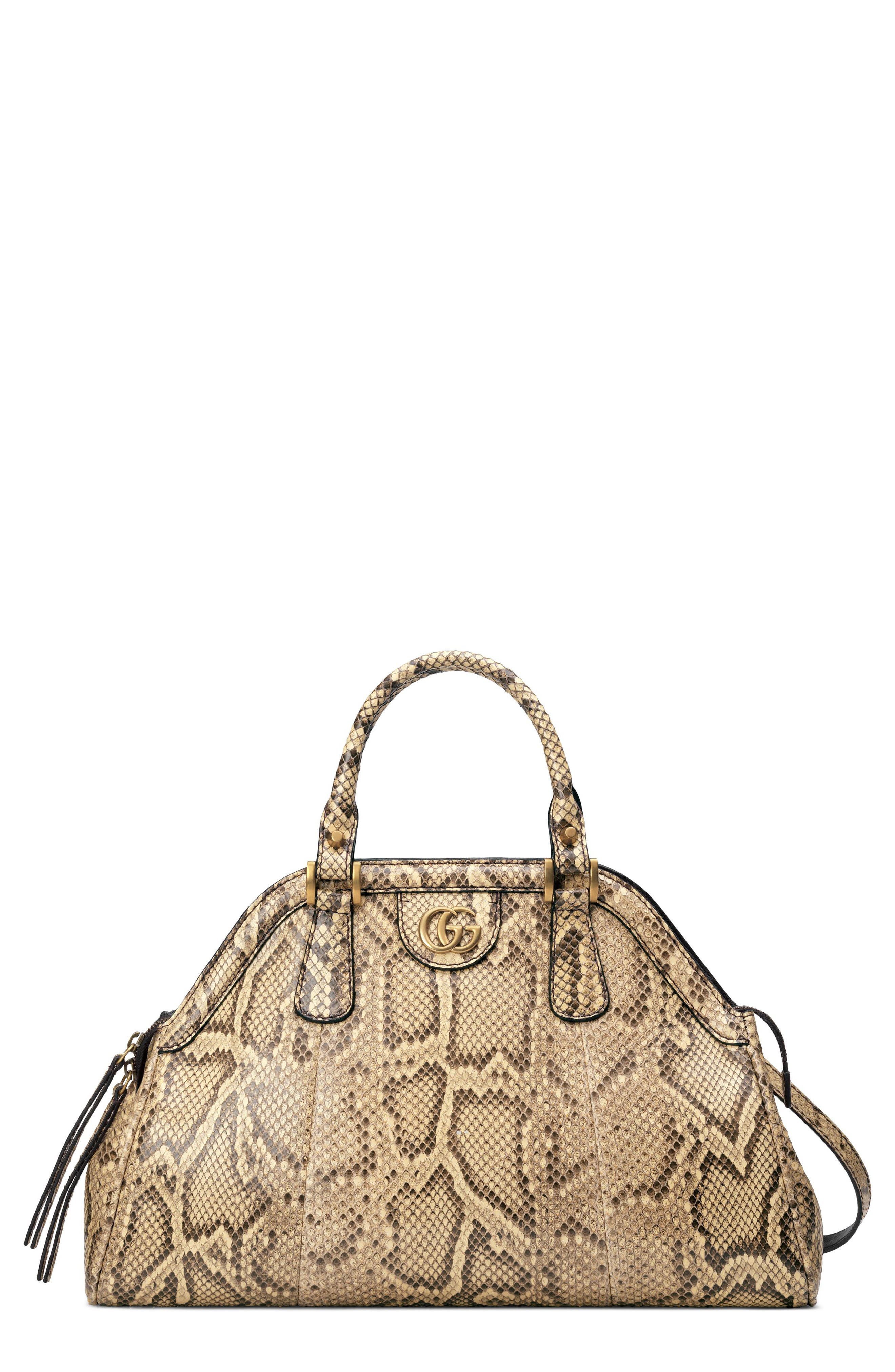 Medium RE(BELLE) Genuine Python Satchel, Main, color, BEIGE/ NATURAL YELLOW