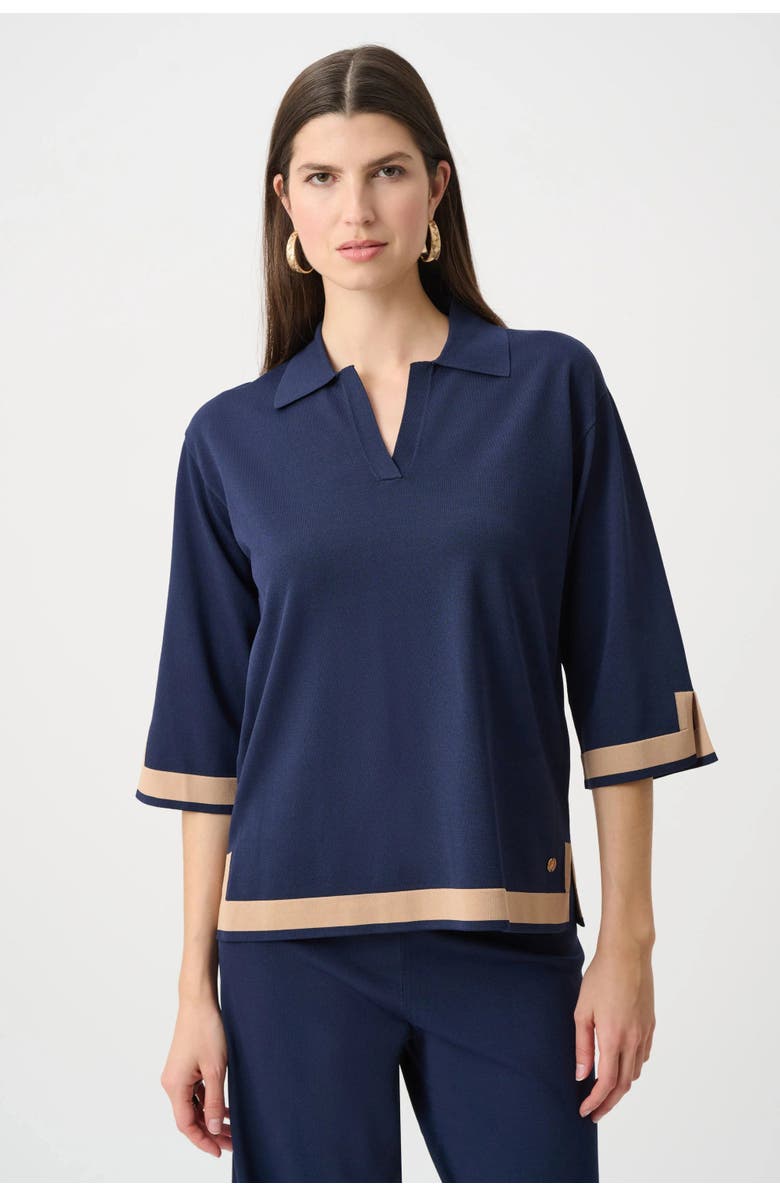 Joseph Ribkoff Sweater Knit Color Block Top, Main, color, Indigo/Camel