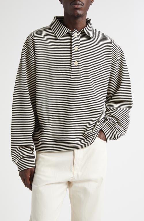 Marni Boxy Fit Stripe Cotton Polo Sweatshirt in Black  product
