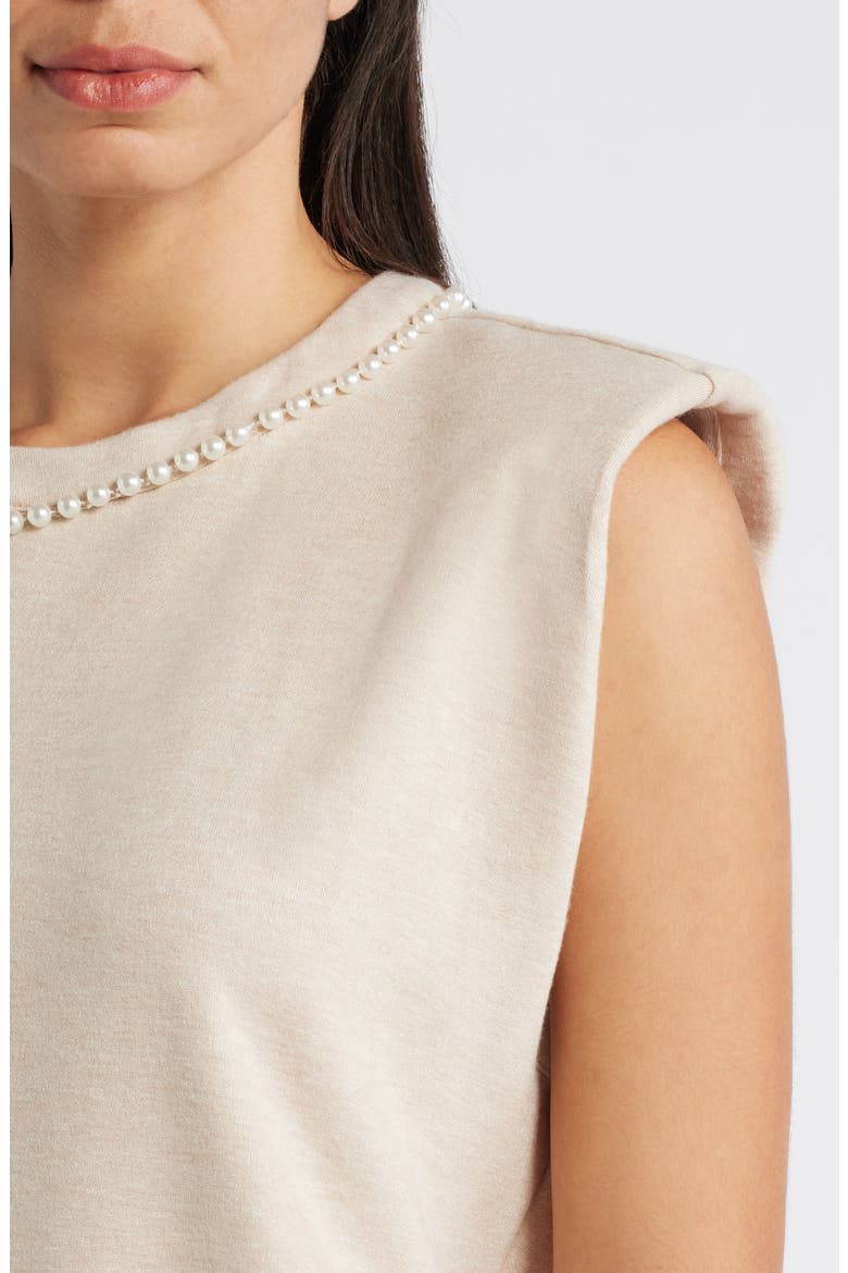 Faux Pearl Trim Extended Shoulder Top, Alternate, color, HEATHER OATMEAL