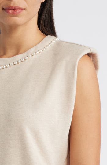 Faux Pearl Trim Extended Shoulder Top