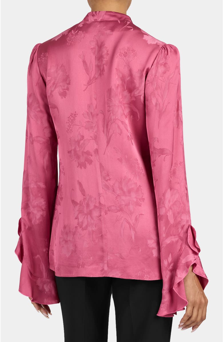 Santorelli Sienna Long Sleeve Blouse with Neck Tie in Floral Jacquard, Alternate, color, Crushed Berry