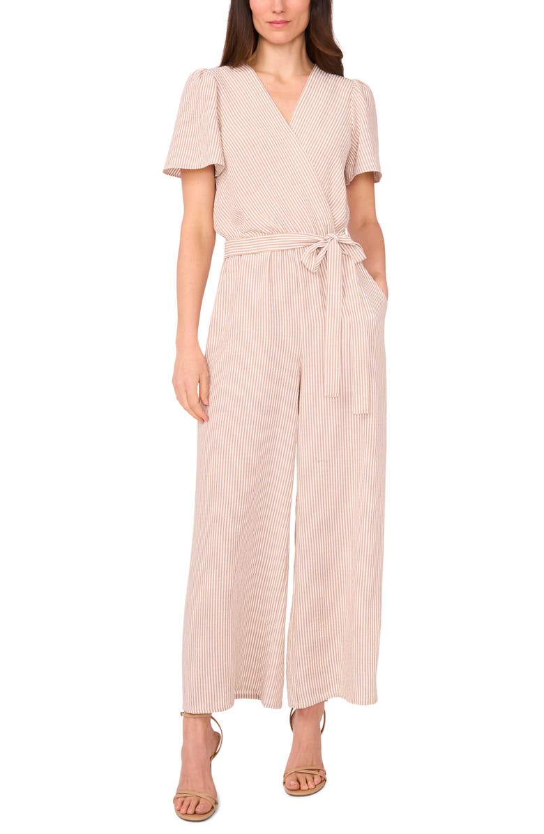 Vince Camuto Tie Waist Wide Leg Jumpsuit, Main, color, Beige