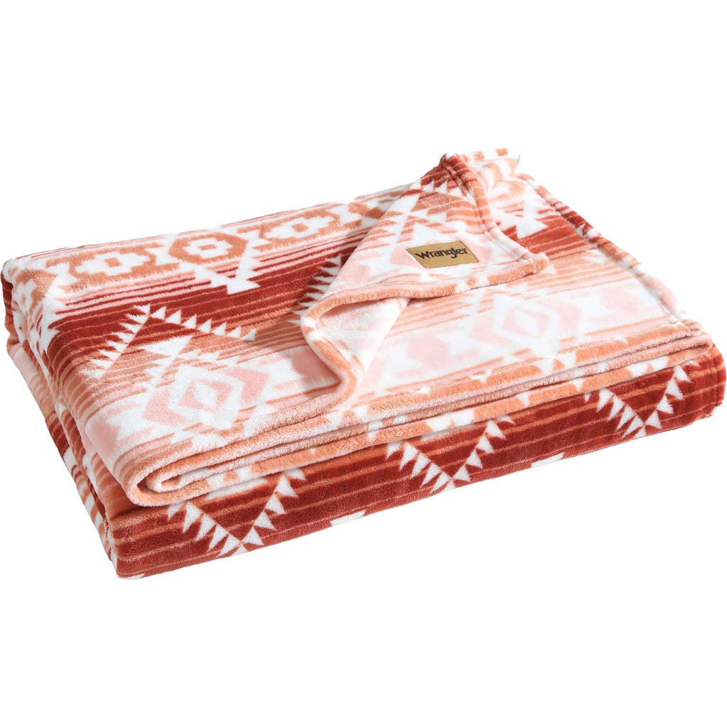 Wrangler Jericho Peach Ultra Soft Plush Fleece Blanket In Pink/red