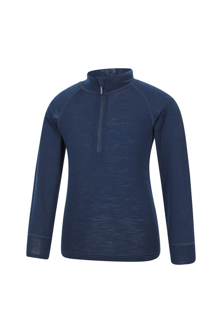 Childrens/Kids Merino Blend Half Zip Base Layer Top, Alternate, color, Navy