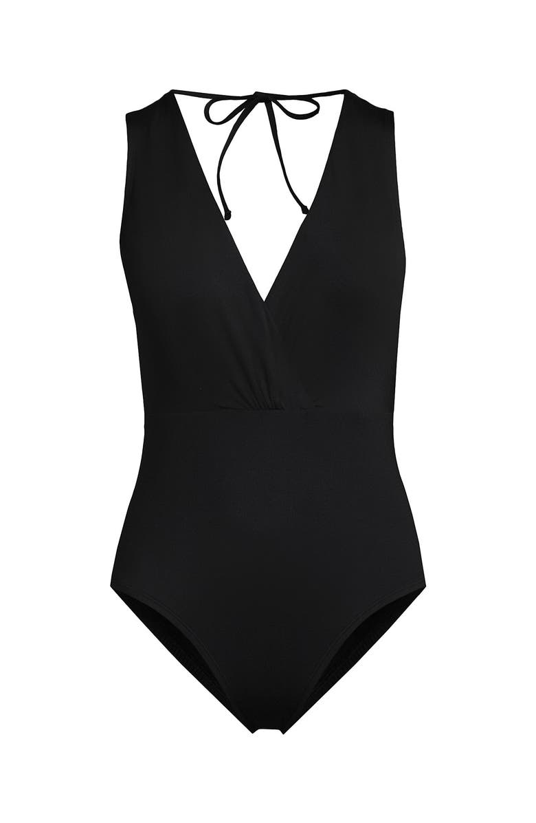 Lands' End Surplice Tie Back One Piece, Alternate, color, Black