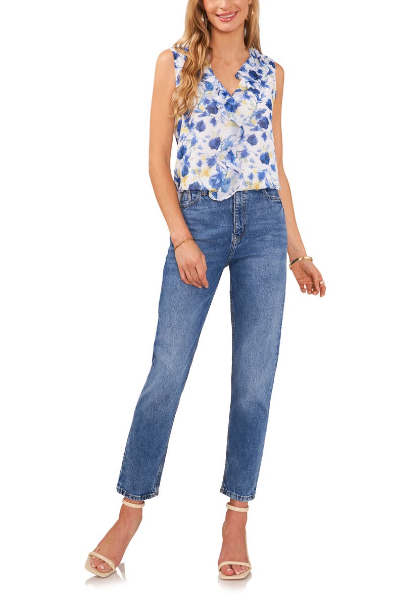 Vince Camuto Floral Sleeveless Ruffle Chiffon Top, Alternate, color, 