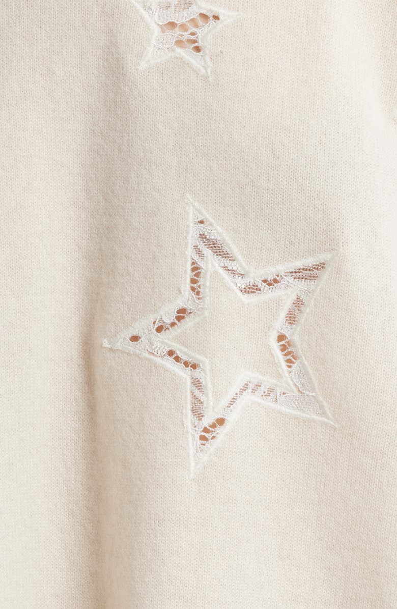 LoveShackFancy Westcott Star Lace Detail Wool & Cashmere Sweater, Alternate, color, Ivory