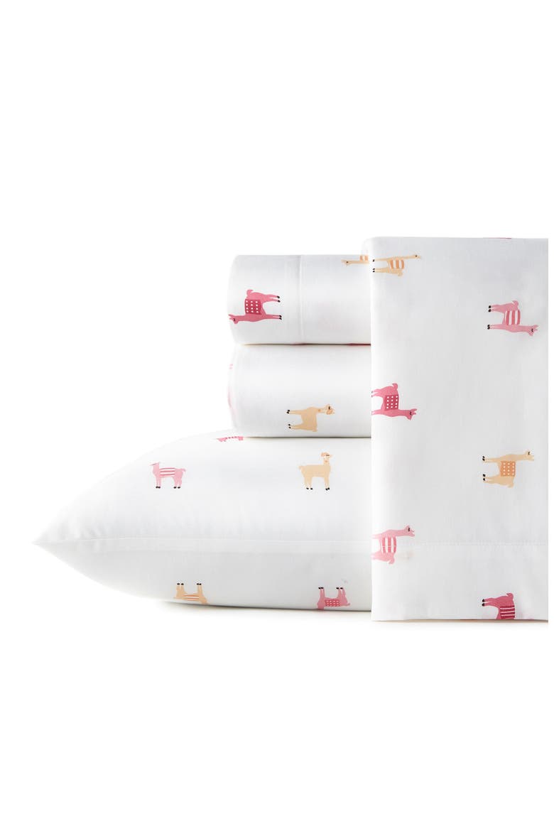 Miss Llama 200 Thread Count Cotton Percale Sheet Set, Main, color, DARK PINK