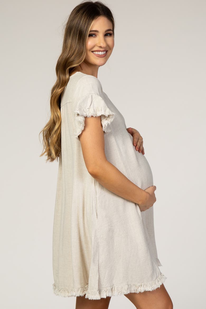 Fringe Linen Dress, Alternate, color, Beige