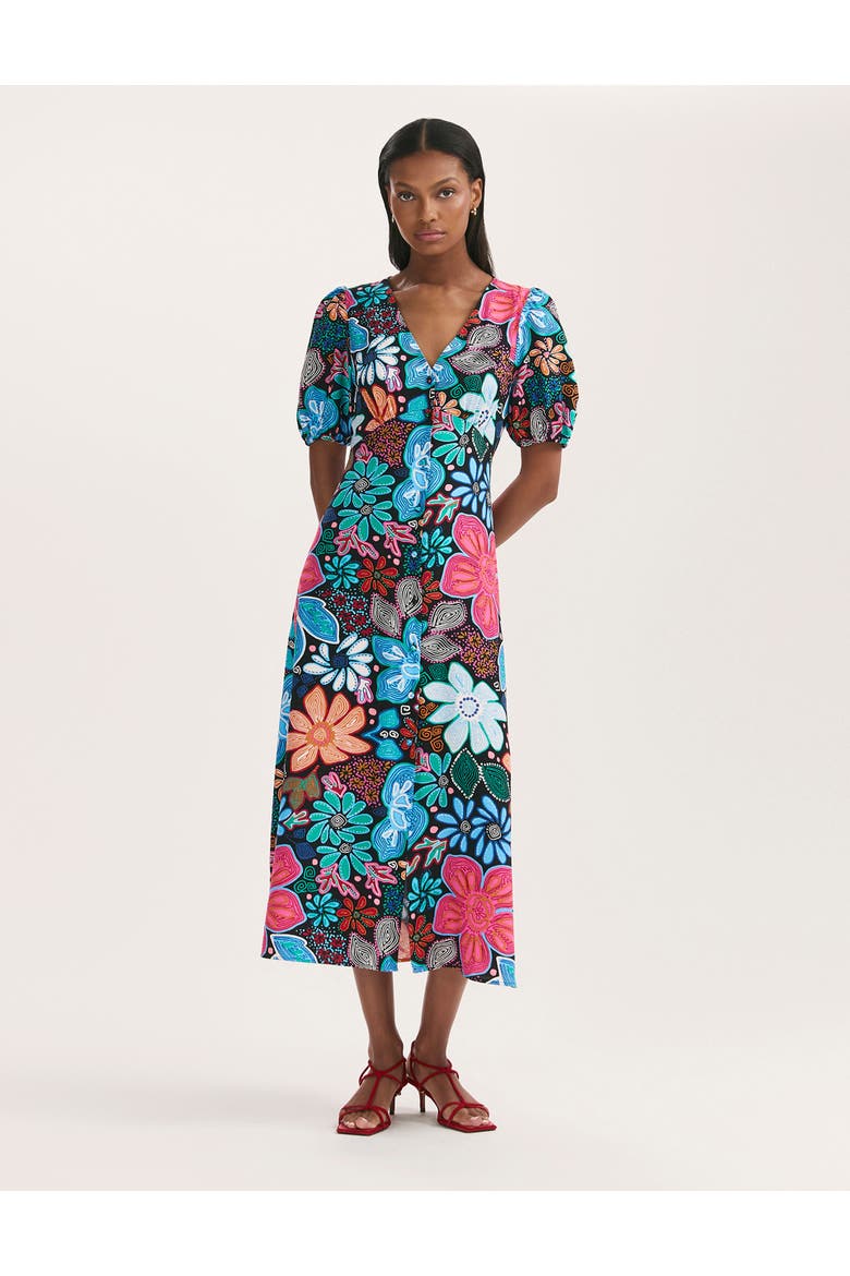 Sarah Floral Button Down Midi Dress, Main, color, Blue Floral