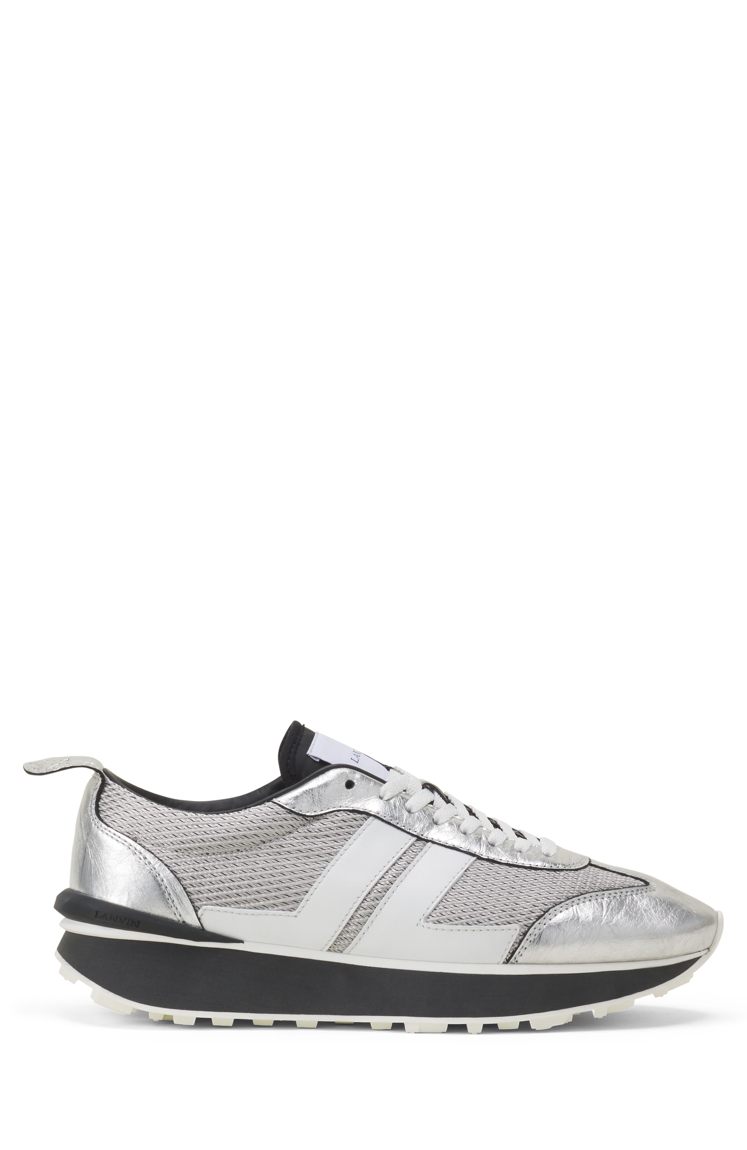 Lanvin Bumpr Sneakers In Crinkled Metallic Leather, Main, color, White