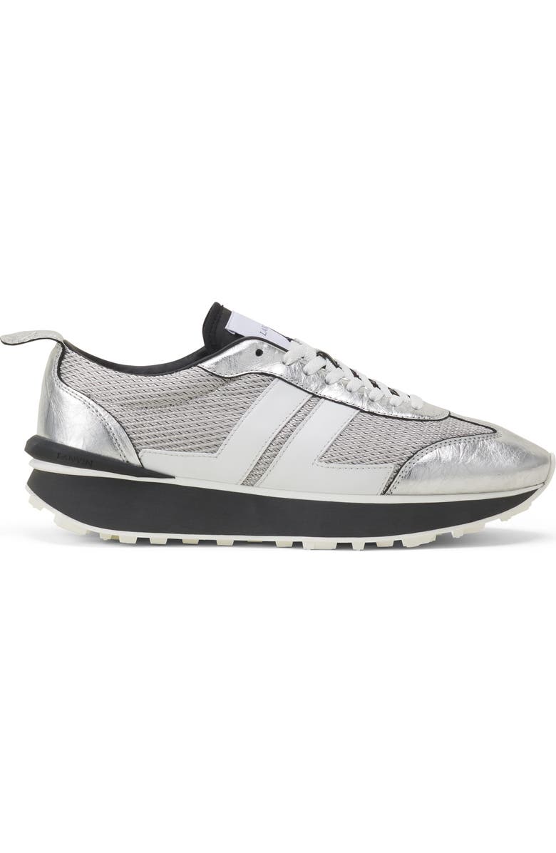 Lanvin Bumpr Sneakers In Crinkled Metallic Leather, Main, color, White