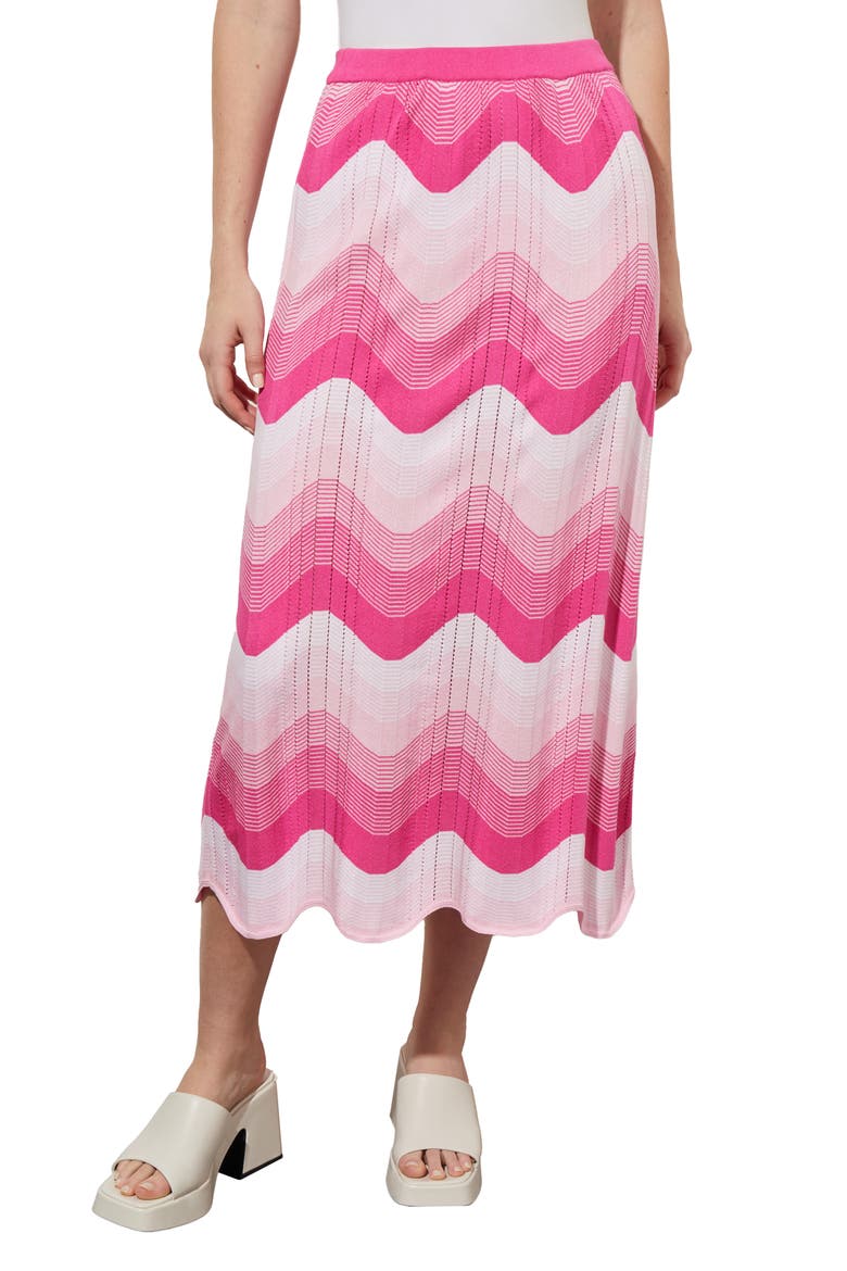 Scallop Stripe Knit Midi Skirt, Main, color, CARMINE ROSE MULTI