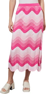 Ming Wang Scallop Stripe Knit Midi Skirt