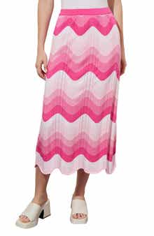 Ming Wang Scallop Stripe Knit Midi Skirt