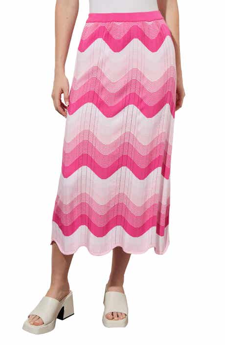 Ming Wang Scallop Stripe Knit Midi Skirt