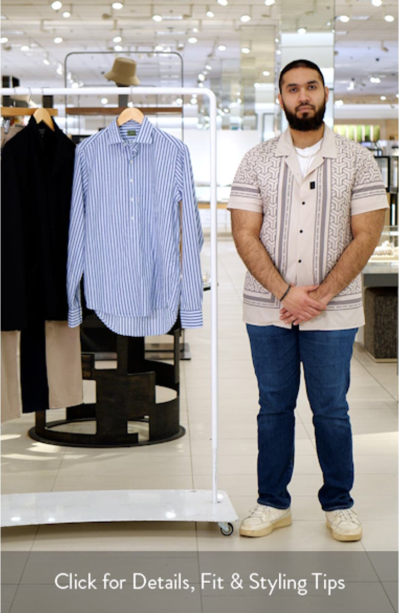 Slim Fit Stripe Slub Linen & Cotton Button-Up Popover Shirt, sales video thumbnail